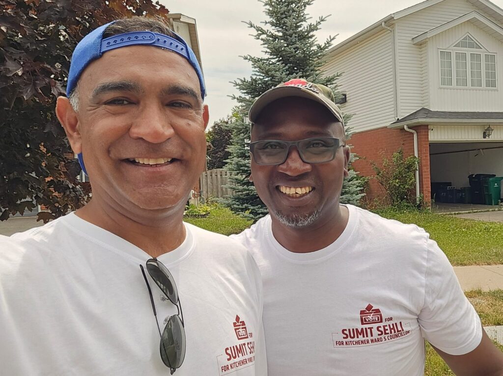 Sumit Sehli with neighbours and community members in Kitchener Ward 5